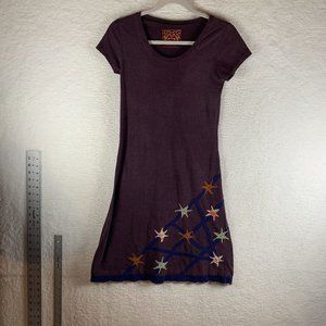 Spicy Green Mango T-Shirt Dress Women Plum Short Sleeve Star Patch Pullover 7727